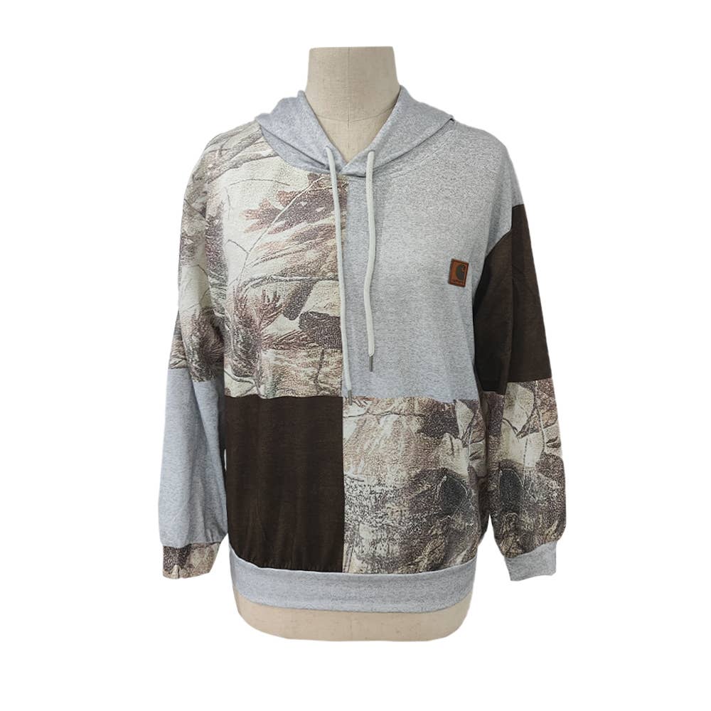 Drawstring Patchwork Hoodie